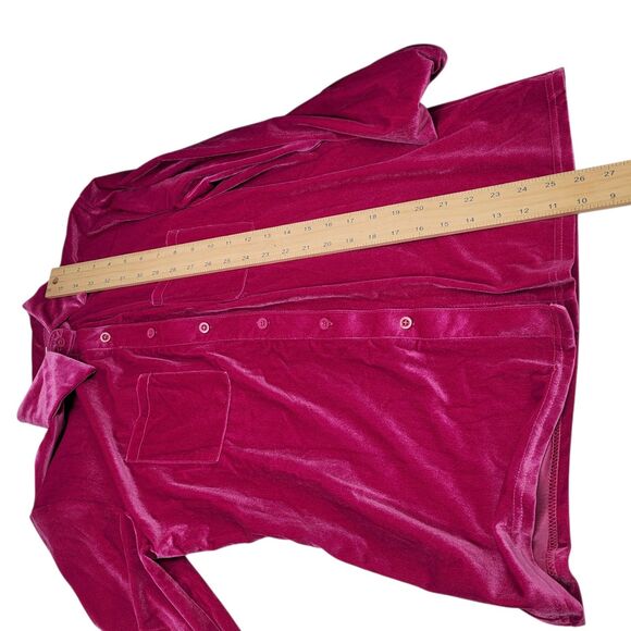 Women's Velvet Button-Down Shirt Blouse Fuchsia Pink Long Sleeve Size Large - Picture 9 of 9